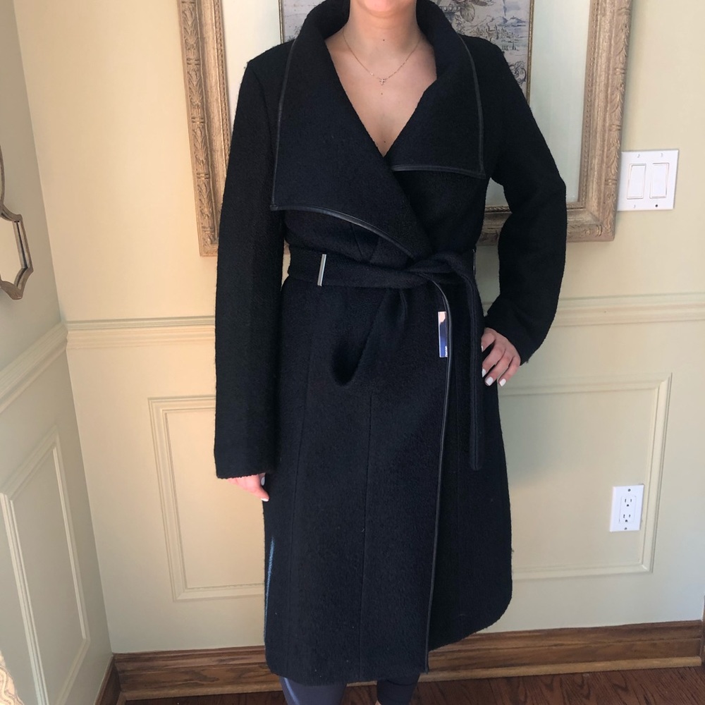 Calvin Klein Wool Leather trimmed Coat size 10